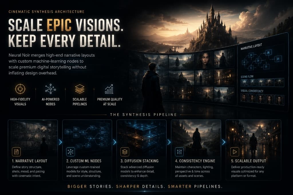 Neural Noir - Cinematic Synthesis Architecture: Strategies for Scaling High-Fidelity Visual Assets and Digital Storytelling - AI cinematic artwork
