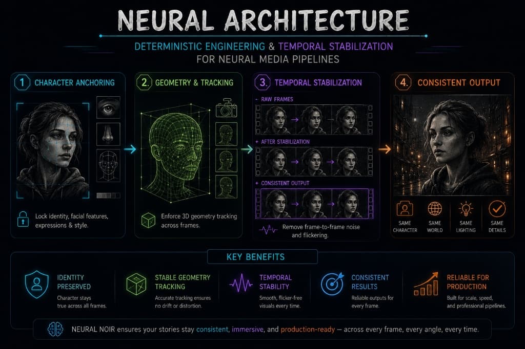 Neural Noir - Neural Architecture: Deterministic Engineering and Temporal Stabilization for Neural Media Pipelines - AI cinematic artwork