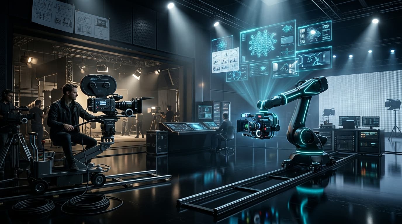 AI cinematic production transforming traditional commercial filmmaking into Hollywood-quality AI advertising