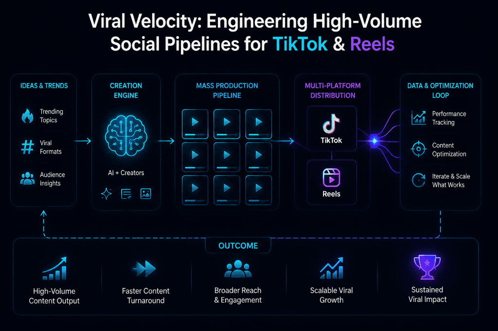 Neural Noir - Viral Velocity: Engineering High-Volume Social Pipelines for TikTok & Reels - AI cinematic artwork